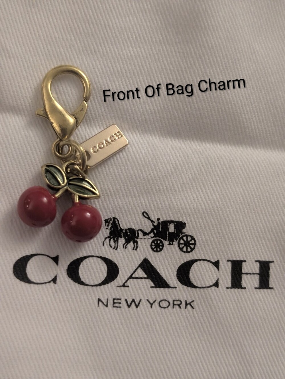 Coach Mini Cherry Green Leaves Charm Gold Tone